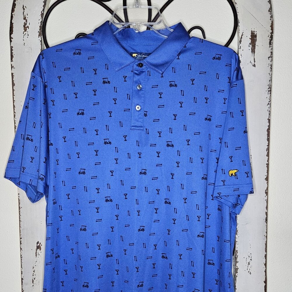 Jack Nicklaus Golf Polo Shirt Men's Blue Cocktail Golf Print Short Sleeve XL